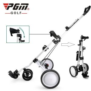 PGM Golf 4 Wheels Aluminum Alloy Foldable Golf Trolley Multifunction Golf Push Cart with Water Bottle Holder