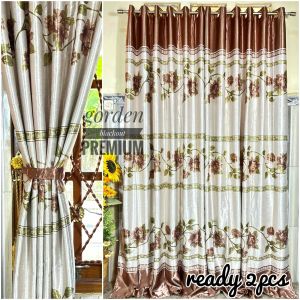 TIRAI PINTU GORDEN JENDELA BLACKOUT AESTHETIC BELUDRU TEBAL BUNGA TULIP RING 12 LUBANG ukuran 135x 230