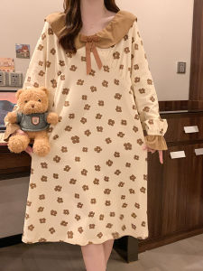 Áo Ngủ Lông Cừu Dày Cỡ Lớn Cho Nữ Mùa Thu Đông 2025 Phong Cách Công Chúa Dài Vừa Phải in Họa Tiết Hoa Dài Tay Cổ Bồng