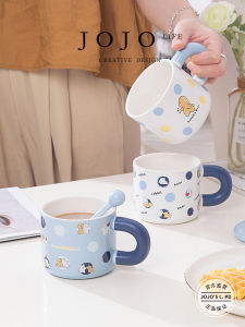 Cute Cartoon Bear Rabbit Dog Mug with Lid Spoon Ceramic Cup 400ml Universal for All Seasons And Occasions Ins Style JOJOS L