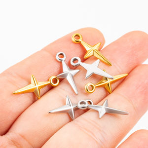 ต่างหูเครื่องประดับ Diy อัญมณีสร้อยคอดาวสี่แฉกสแตนเลสสตีลรูปไม้กางเขนชุบทอง18K