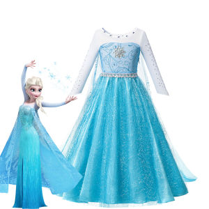 Disney สาวเจ้าหญิง Elsa Anna เครื่องแต่งกาย Frozen Snow Queen ชุดวันเกิดสําหรับเด็กแฟนซี Carnival COSPLAY 2-12Y ชุดเด็ก