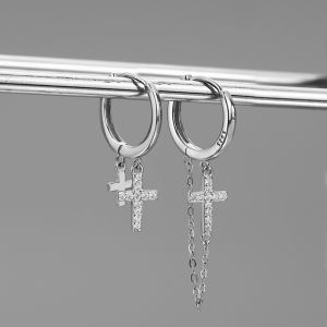 KELANXI | Silver Fringe Cross Stud Earrings