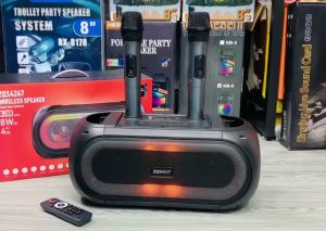 ERRLY ZQS4247 Super Bass Speaker Double Microphone ZQS-4247 Dengan Portable Speaker SDRD Nirkabel Stereo 16W Speaker Karaoke Family 2 mikrofon Super Bass n Stereo Speaker Mobile Wireless Karaoke Speaker Full Bass Wireless Stereo Speker Set ORIGINAL
