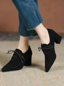 ผู้หญิง รองเท้าเดี่ยวปากลึกมี โบว์ ดีไซน์ ลื่น หนัง รองเท้าส้นสูงรองเท้าทํางาน ฤดูใบไม้ผลิ ฤดูใบไม้ร่วง สไตล์ใหม่ ทันสมัย