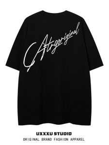UXXXU STUDIO Oversize round Neck Short Sleeve T-Shirt Letter Print Casual Versatile Cotton Blend Summer Tee for Youth