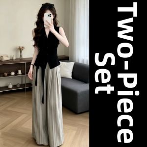 ZHENMANZI | Summer Sleeveless Top Wide Leg Trousers Set