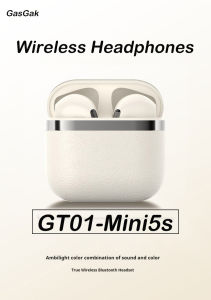 Gaskak หูฟัง GT01-Mini5S หูฟังไร้สาย Bluetooth5.4กันเสียงโทรหูฟังพร้อมไมโครโฟนกันน้ำแบตเตอรี่อายุการใช้งานยาวนานเคสชาร์จใช้ได้กับ Ios และแอนดรอยด์