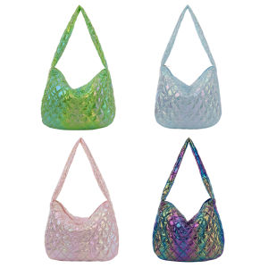 เบาะผ้าฝ้ายกระเป๋ามีที่จับกระเป๋าสะพายขนาดใหญ่ทรงสี่เหลี่ยมขนมเปียกปูนหลากสีสำหรับใส่ชีวิตประจำวันฤดูใบไม้ร่วงและฤดูหนาว