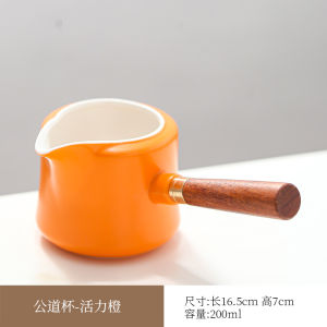 Pengchen Handmade Ceramic Public Cup Real Wood Side Handle Tea Pouring Device Heat Resistant 200ml for Home Use Tea Set