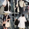 Street Style Single Shoulder Crossbody Workwear Hip Hop Vest Three-Way Bag Canvas Material Zipper Closure Pure Color. 