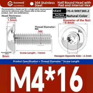 GUWANJI | 304 Stainless Steel Round Head Hex Screw