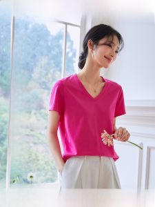 Vimly | Solid Color Regular Shoulder V-Neck Loose T-Shirt