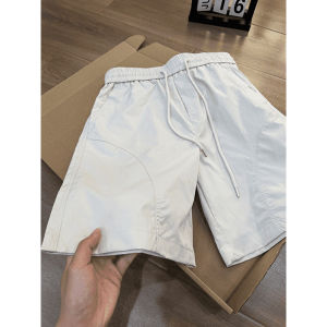 OUMULONG | Navy Blue Ice Silk Quick-Dry Casual Pants Loose Slant Cut Shorts