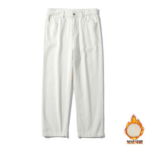 Quần Jeans Denim Lót Lông Cừu Trắng Nam Mùa Đông Rộng Rãi Quần Dài Ống Thẳng Thường Ngày Phong Cách Mỹ Thời Trang Cho Thanh Thiếu Niên