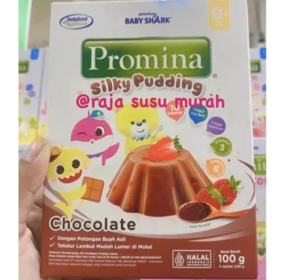 Promina Silky Pudding adalah Puding khusus bayi dengan tekstur lembut dan potongan buah asli. Promina Puding kaya akan susu sehingga tinggi kalsium cocok untuk bayi 8 bulan keatas. Promina Puding terdiri dari 2 varian rasa yaitu coklat dan strawberry. Ke