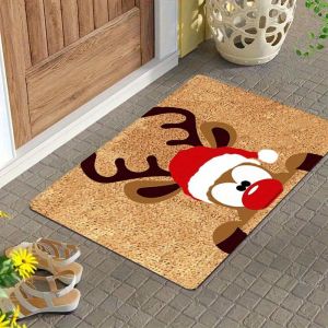 VIKAMA Christmas Reindeer Welcome Mat Anti-Slip Soft Entry Floor Mat Kitchen Bathroom Carpet Home Decoration