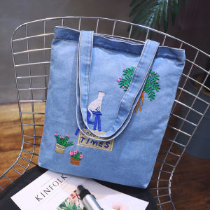 Túi Đeo Vai Vải Denim Thường Ngày Cho Nữ Túi Tote Vải Canvas Dung Tích Lớn in Họa Tiết Đơn Giản Thời Trang Túi Xách Thường Ngày
