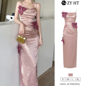 ZYHT EraVogue Womens Dresses Pink Dresses Single Strap Dresses Satin Dresses Work Dresses Hiso Dresses Vintage Dresses Work Dresses Party Dresses Evening Dresses 15079