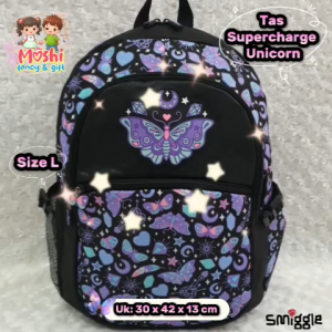 Tas Supercharge Unicorn Black / Tas Ransel Anak Perempuan Unicorn Black / Tas Anak Gendong Unicorn SD / Tas Sekolah SD Black-Size L