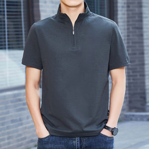 Ice Sensation Zipper Polo Shirt Mens Short Sleeve Stand Collar T-Shirt Casual Versatile Summer Fashionable Trendy Youth Polyester Fiber