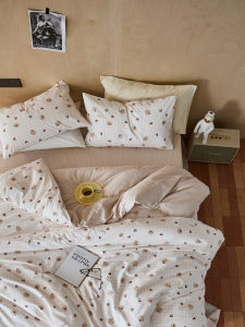 2024 New Cartoon Print Cotton Combed Cotton Three Or Four-Piece Set 1.8M Bed Sheets Quilt Cover Fitted Sheet For Home Bedding