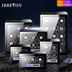 IBBETON Watch Winder Automatic Luxury Fingerprint Unlock Brand 3 4 6 9 12 24 Automatic Watches Boxes With LCD Touch Screen Wooden Watch Storage Safe Box