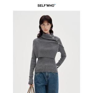 Wool-Blend Detachable Shawl Knitwear