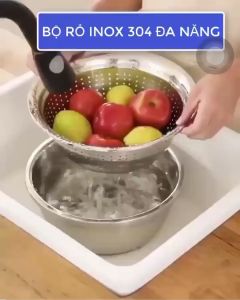 Bộ Nạo Rau Củ 3 Món - Rổ Nạo Rau Củ Kiêm Rổ Chậu Inox Cao Cấp Đa Năng Tiện Lợi - Thiết Kế Hiện Đại