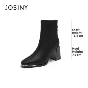 Josiny | Black Short Ankle Boots Rough Heels Pointed Toe Suede Martin Style