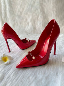 กระจกสีแดงทาสี หนัง รองเท้าส้นสูงโลหะ Hollow ตกแต่ง < Ne2> Toe ไนท์คลับเทพธิดา 12 ซม.รองเท้าเดี่ยวสําหรับหญิงสาว