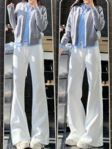 Quần Ống Loe Màu Trắng Cạp Cao Cho Nữ Mùa Xuân Thu 2025 Phong Cách Mới Nhỏ Gọn Quần Dài Thường Ngày Rộng Rãi Thoải Mái