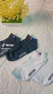 PGMKS77 Kaos Kaki Pendek Semata Kaki Garis Francce Kaos Kaki Pria Wanita Dewasa Putih Hitam