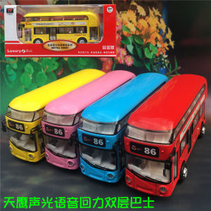 Childrens Toy Alloy Bus Model TianYing Double Layer London Tourist Bus Sound Light Opening Door Real Voice Toy Collectible Car Model
