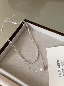 Vòng cổ Hai Lớp Đính Ngọc Trai Thời Trang Cá Tính