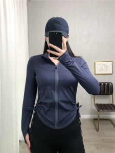 Fitness Sweat-Wicking Long Sleeve Jacket Women's Tight Waist Belted Sportswear Quick Dry Yoga Outerwear Nylon Spandex Blend