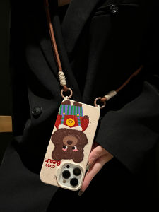 Leather Phone Case for  16Pro Max 15Pro 14Dot Graffiti Bear Crossbody Hanging Rope Full Cover Anti-Fall Cartoon Style