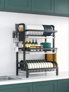 【Ready Stock】Rak Dapur Stainless Steel Dish Rack Rak Pinggan With Utensil Holder And Knife Holder