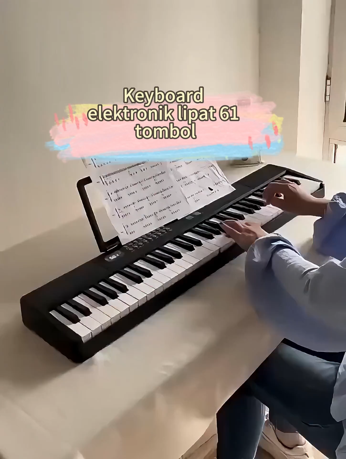 KAWES Piano Lipat 61Tombol Keyboard Standar SemiBerat Piano Digital dengan Tas Tangan untuk Pecinta Piano