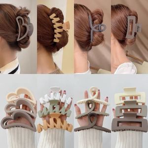QEARL9 Korean Khaki Beige Large Hair Claw Acrylic Hairpins Geometry Barrette Crab Hair Clips Korean Headwear for Girls Women