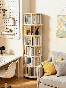 Solid Wood Core Rotatable 360 Degree Corner Storage Bookcase