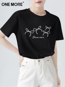 One More Womens Loose Short Sleeve T-Shirt Antibacterial Cool Feeling Summer New Arrival Printed round Neck Top in Black