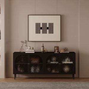 Nordic Retro Wicker Weaving Dining Room Cabinet Glass Display Cabinet Living Room Storage Cabinet Tea Water Cabinet Side Cabinet