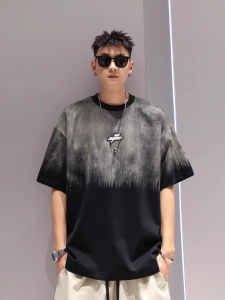 Summer Large Size Mens Casual Gradient Color round Neck Short Sleeve T-Shirt Comfortable Loose Fit Antibacterial Cotton Top