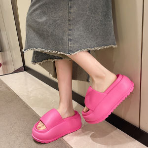 Womens Summer Thick Heel 8cm Slippers Outdoor Wear Fashionable Anti-Slip Deodorant Beach Sandals Comfortable High Heels