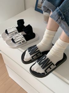 Korean Style Letter Bath Slippers Womens Summer Indoor Outdoor Anti-Slip Soft Bottom Thin Strap Shower Slippers Trendy