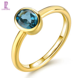 Lohaspie Jewelry Real 925 Sterling Silver Rings Natural London Blue Topaz Ring 925 Silver Ring With Stone Blue Topaz Ring Silver Silver Ring 925 Original For Women Jewelry