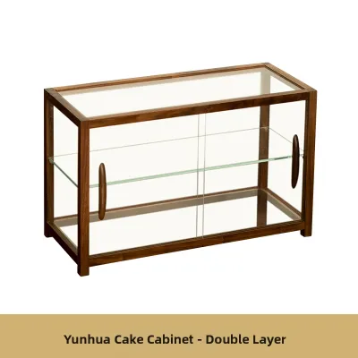 Retro Black Walnut Wooden Glass Display Cabinet Bakery Product Showcase Stand for Coffee Shops Dessert Tea Set Storage Cabinet