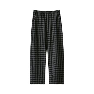 2025 New Arrival Mens 100% Cotton Sleep Pants Spring/Fall Casual Plaid Trousers Elastic Waistband Summer Loose Straight-Leg Loungewear Pants