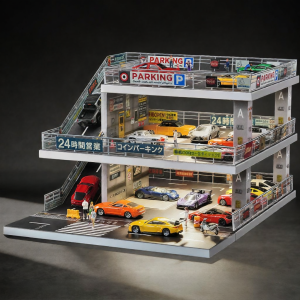 Illuminated 1:64 Scale Car Wash and Parking Lot Display Building Model Storage